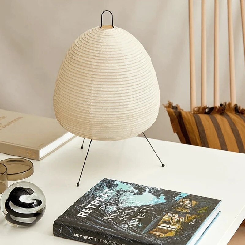 آباژور رومیزی کاغذ برنجی ژاپنی با نور ملایم LED محیطی