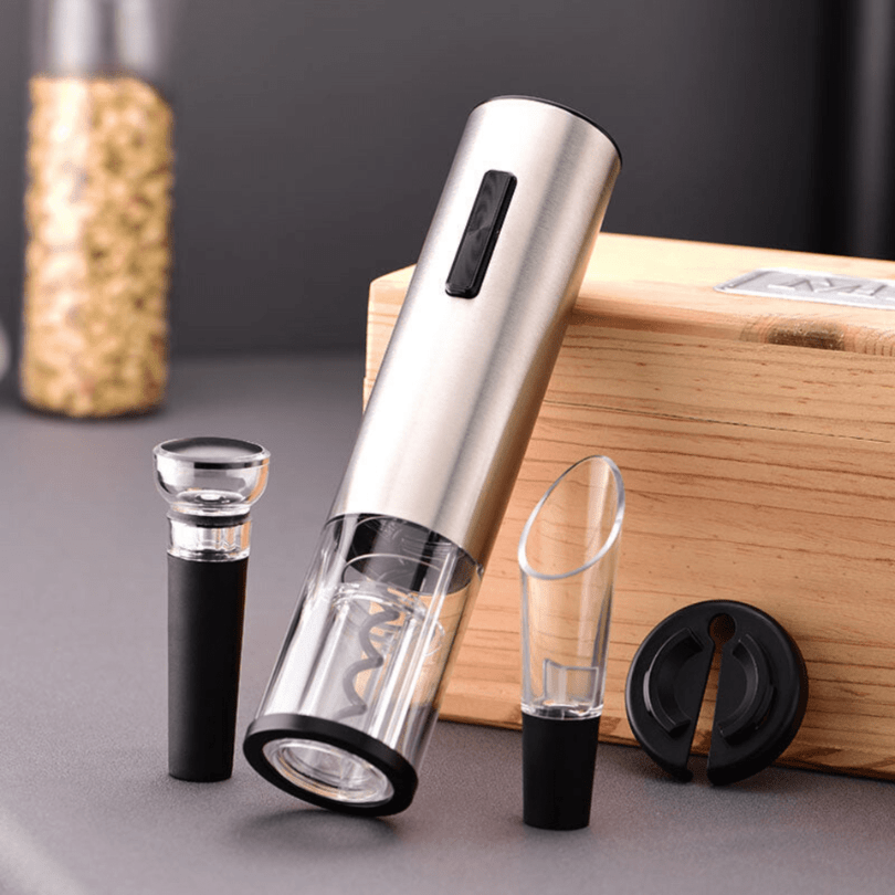 Deschizător electric de vin Aurelo 4-în-1 cu tirbușon, tăietor de folie, aerator și dop vid